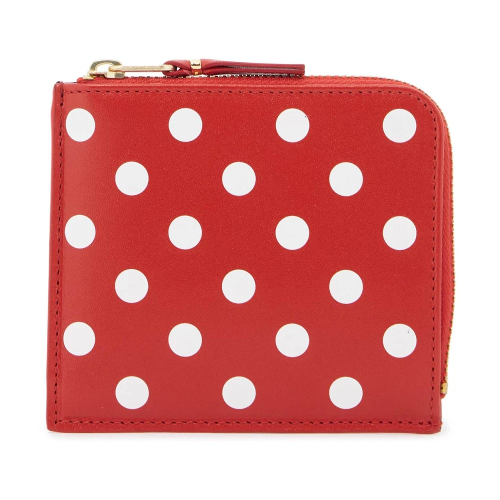 Comme des Garçons Polka Dot Leren Portemonnee met Rits Red Heren