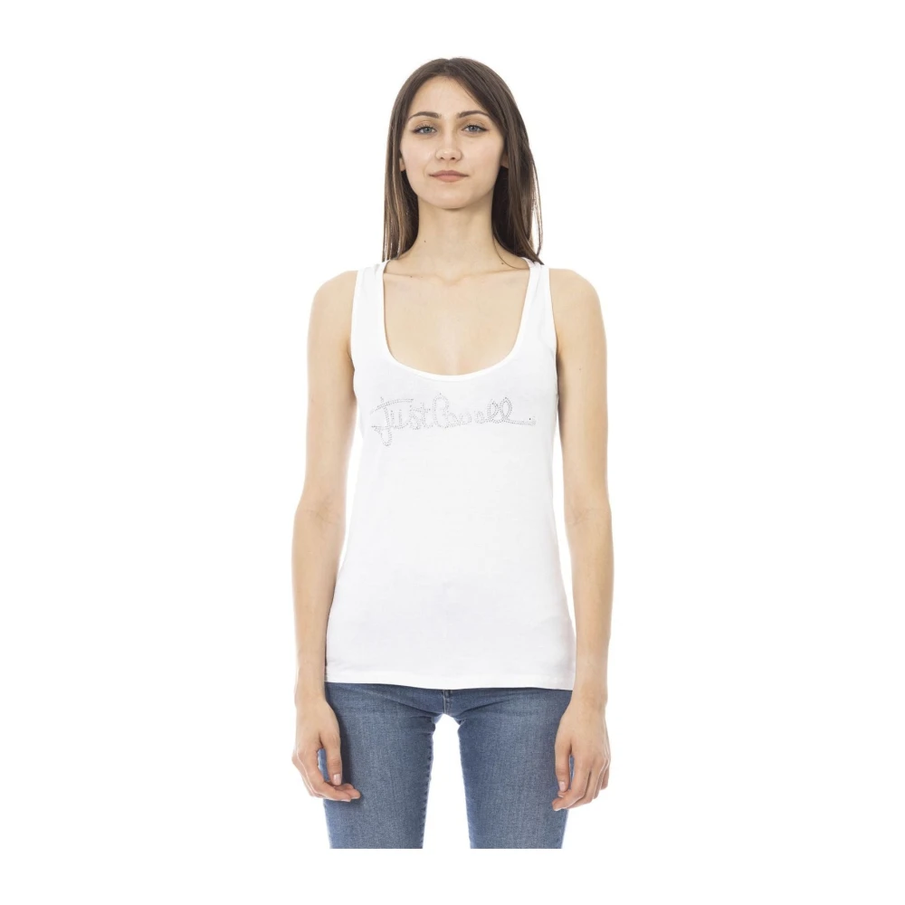 Just Cavalli Strandkleding Tanktop met Strass Logo White Dames