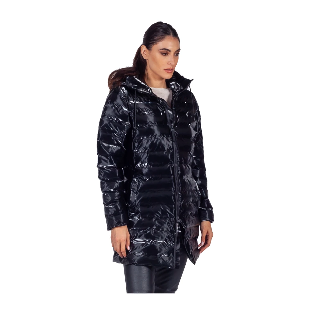 Rains Lohja Curve W3T3 Lange Gewatteerde Pufferjas Black Dames