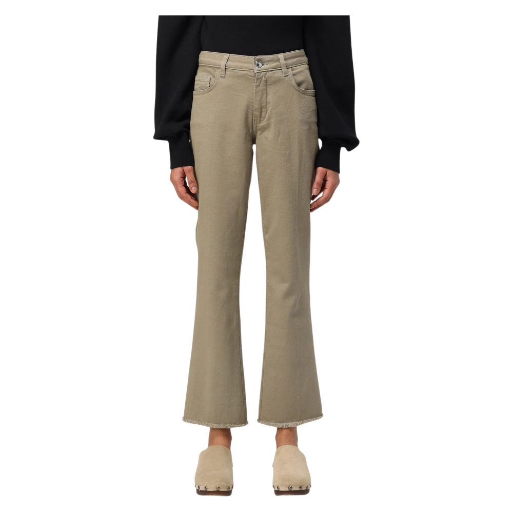 Fay Cropped Fringed Pant Beige Dames