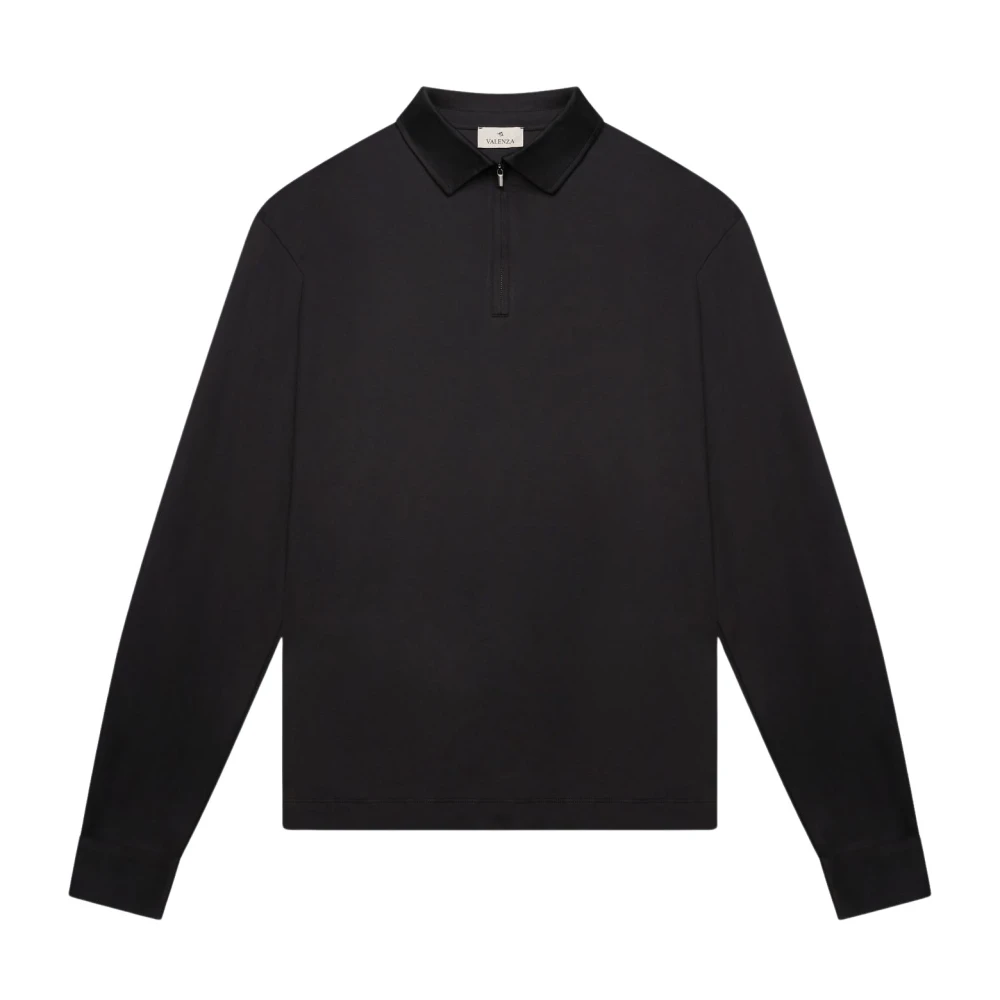 Valenza Men's Black Polo Shirts, 3XL, Supima Polo Zip Collar Long Sleeve