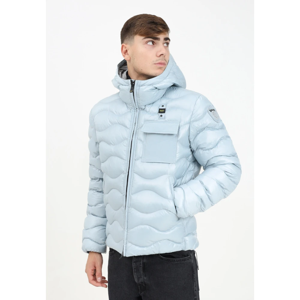 Blauer Blauwe Gewatteerde Jas met Ruitpatroon Blue Heren