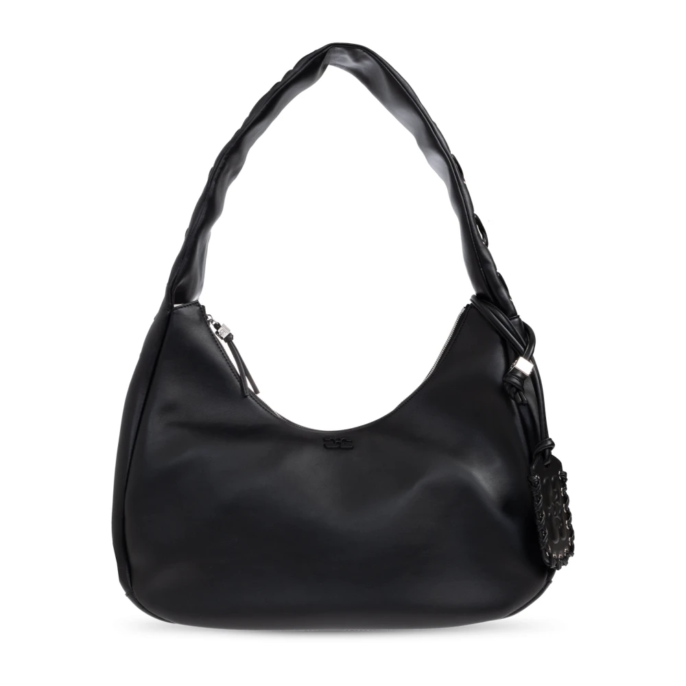 Ganni , Shoulder Bags, Female, Black, One Size, Medium Laces Hobo Bag