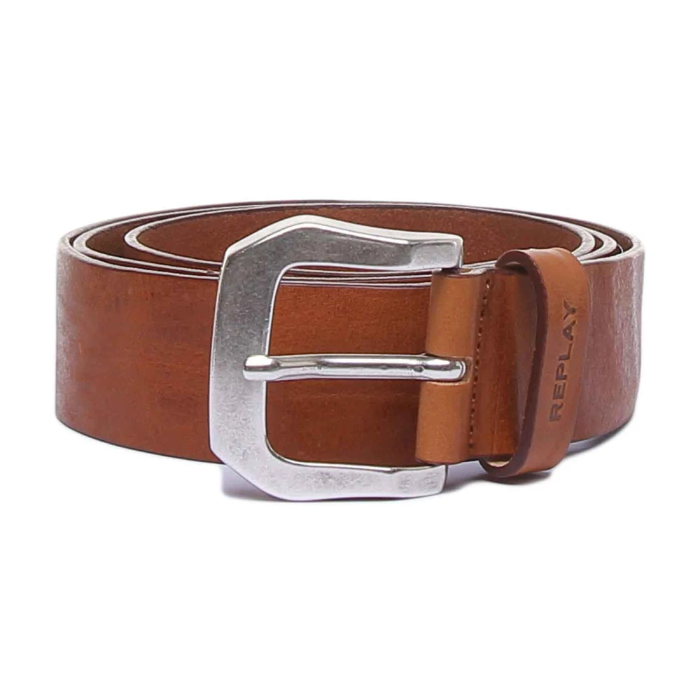 Replay Men's Brown Belts,, Vintage Leather Belt Square Buckle Medium