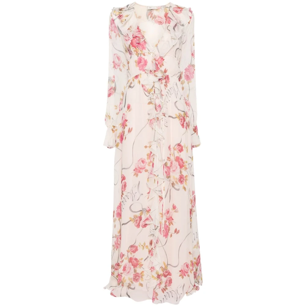 Blumarine Bloemenprint lange jurk met V-hals White Dames