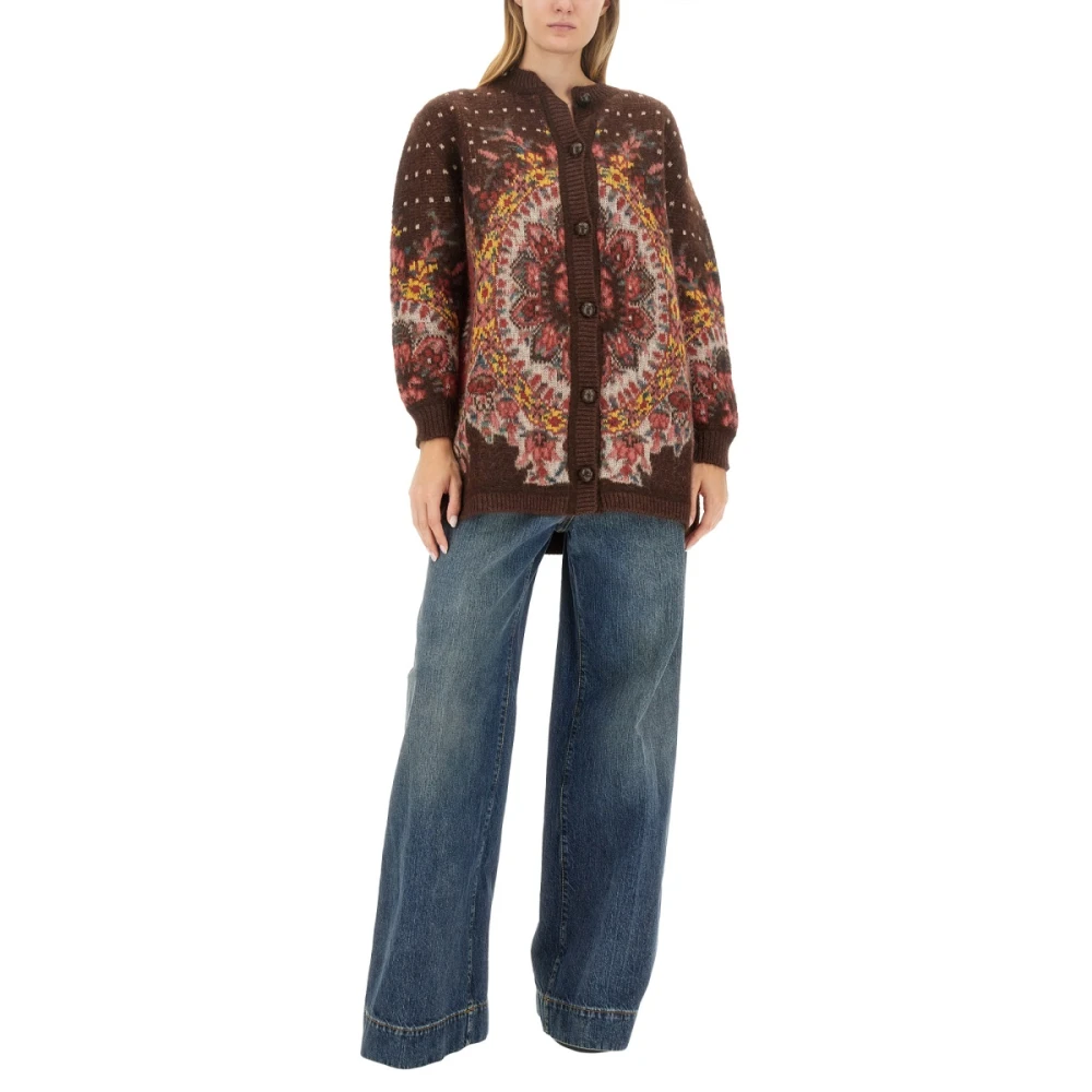 ETRO Wijde jeans met geborduurde Pegasus Blue Dames
