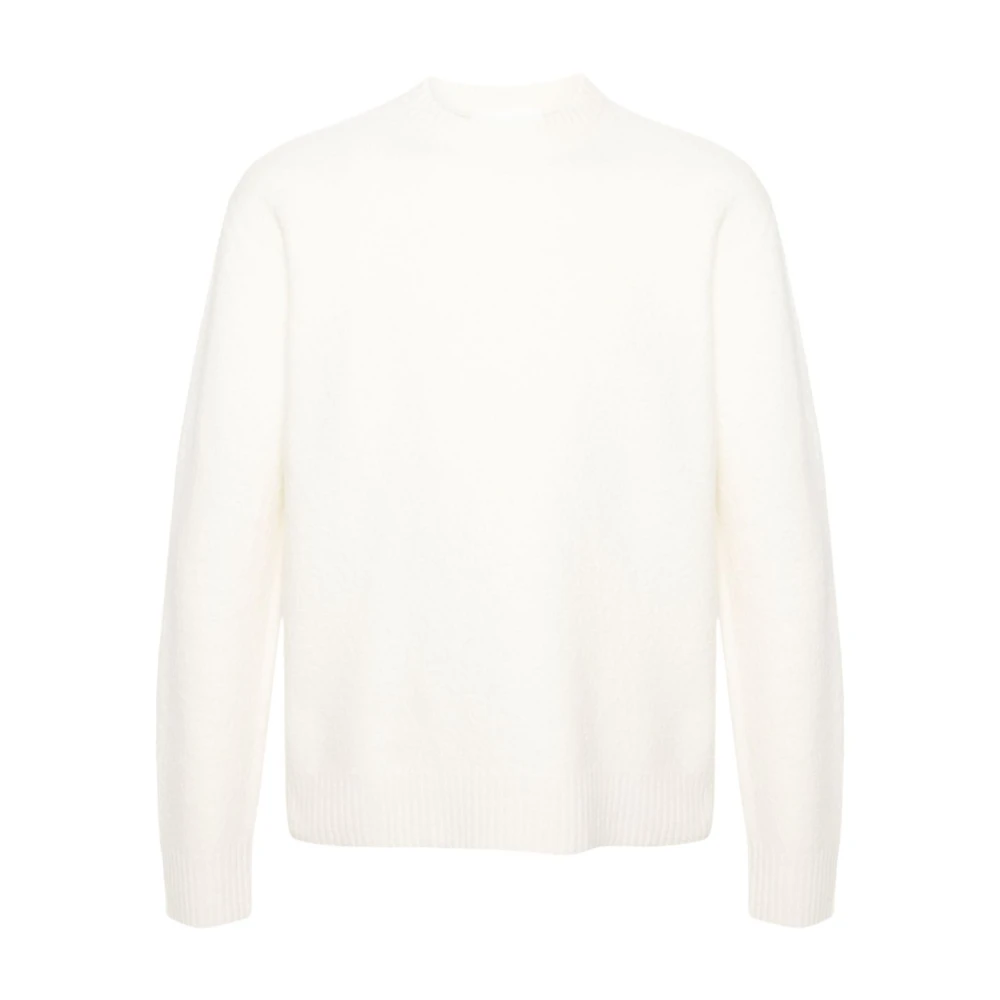 Jil Sander Merino Boiled Wool Crew-Neck Sweater White Heren