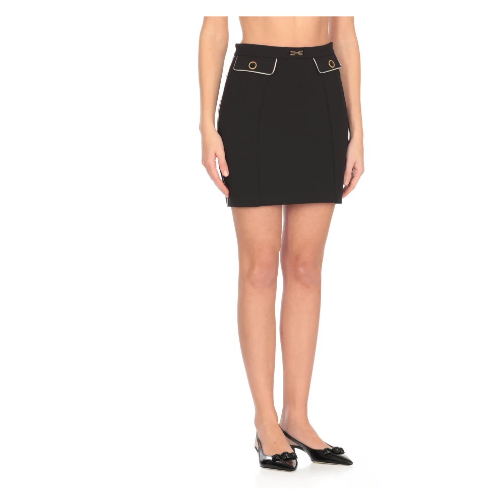 Elisabetta Franchi Zwarte Crêpe Rok met Logoknopen Black Dames