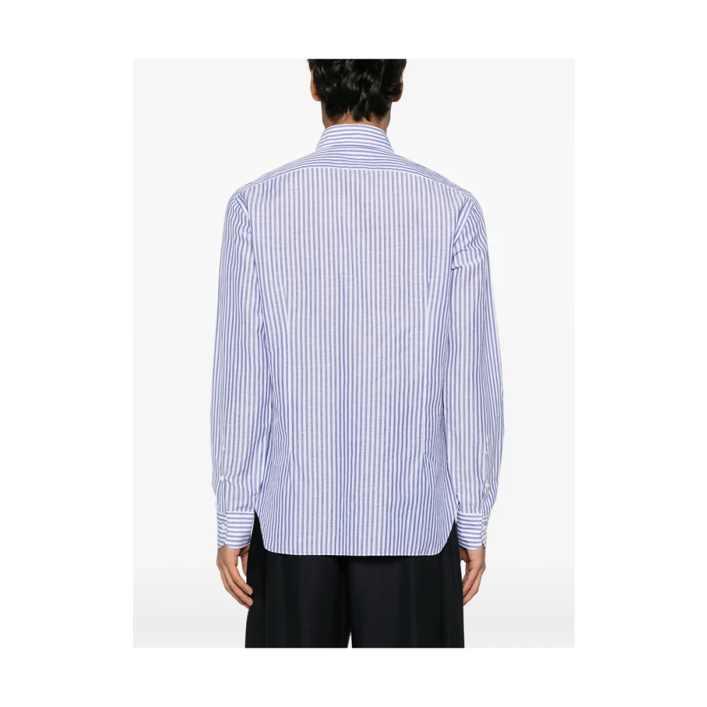 Barba Blauwe Button-Up Overhemd met Spreidkraag Blue Heren