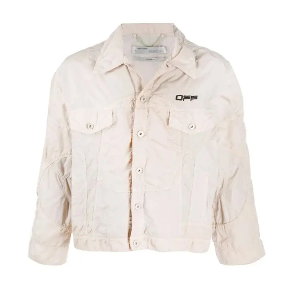 Off White Logo Windbreaker Bomber Jacket Män Beige, Herr