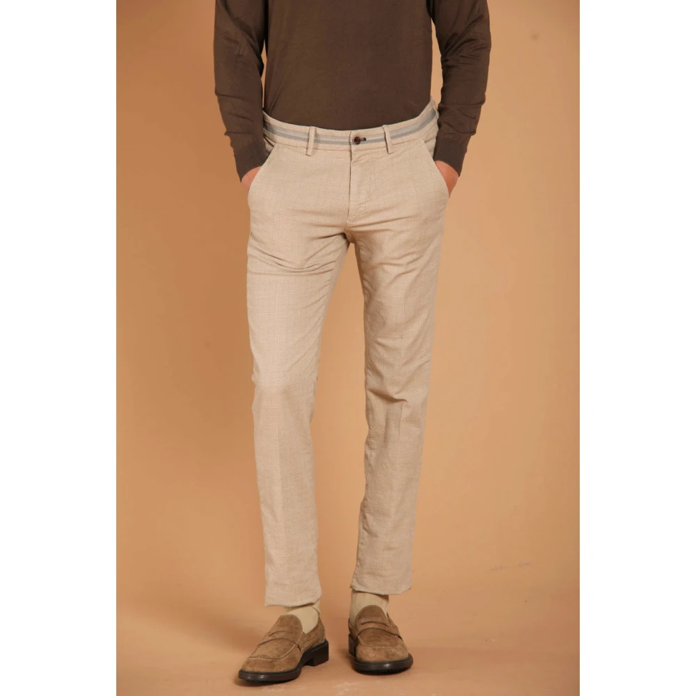 Mason's Slim Fit Katoenen Chino Broek met Glen Check Patroon Beige Heren