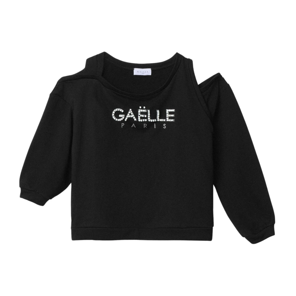 Gaëlle Paris Black Sweatshirts, Female, S, Asymmetric Long Sleeve Jumper With Bright Logo