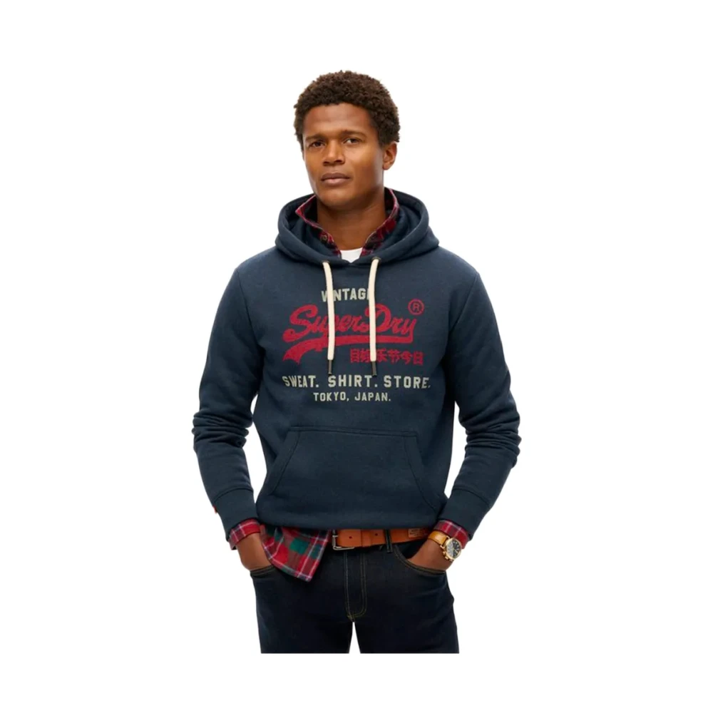 Superdry Uomo Blu Felpa Con Cappuccio Vl Heritage - Immagine 3