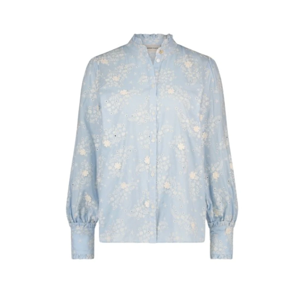 Fabienne Chapot Bloemenkatoenen blouse met gerimpelde kraag Blue Dames