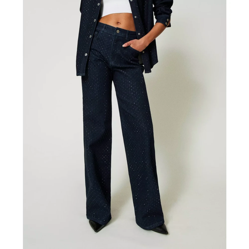 Twinset Wijde Pijp Jeans met Strass Applicatie Blue Dames