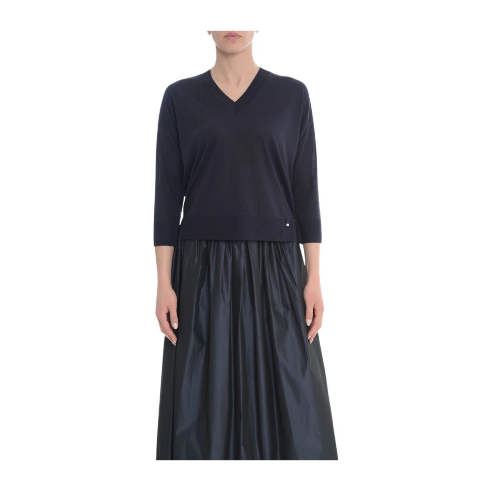 Herno Vrouw Blauw V-Hals Jersey Top