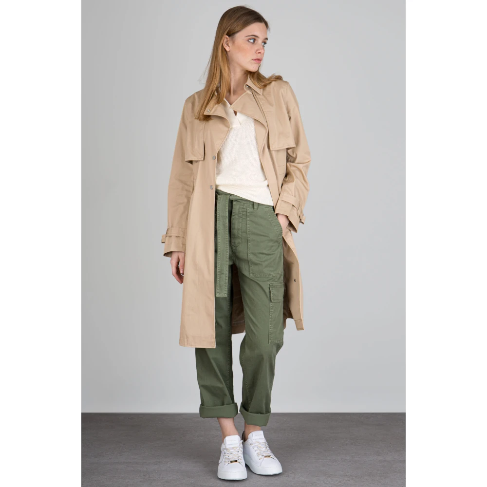 Woolrich Beige Katoenen Trenchcoat met Trekkoord Taille Beige Dames