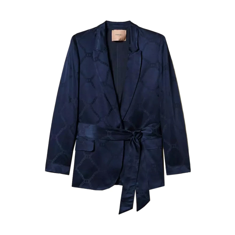 Twinset Navy Blauwe Satijnen Blazer Blue Dames
