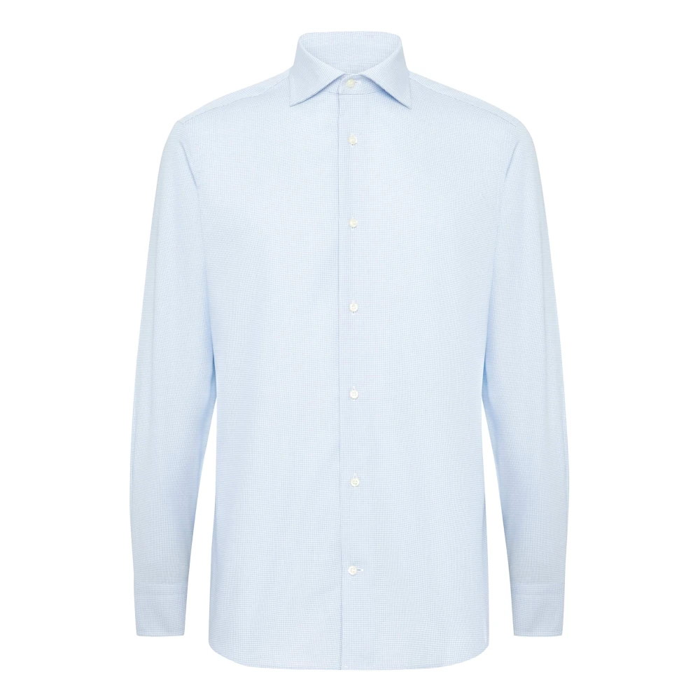 Boggi Milano Twill Pied de Poule Windsor Kraag Slim Fit Overhemd Blue Heren