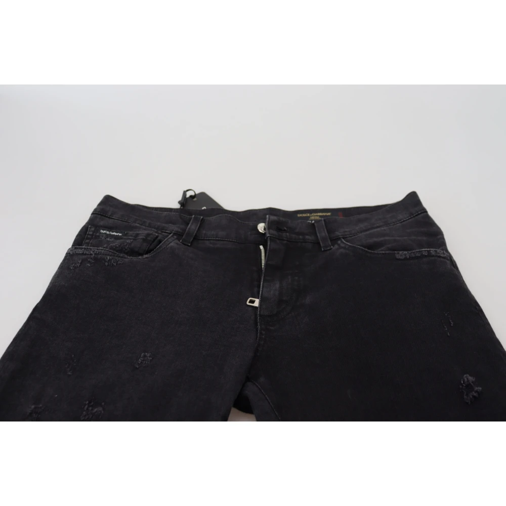 Dolce & Gabbana Zwarte Versleten Denim Jeans Black Heren