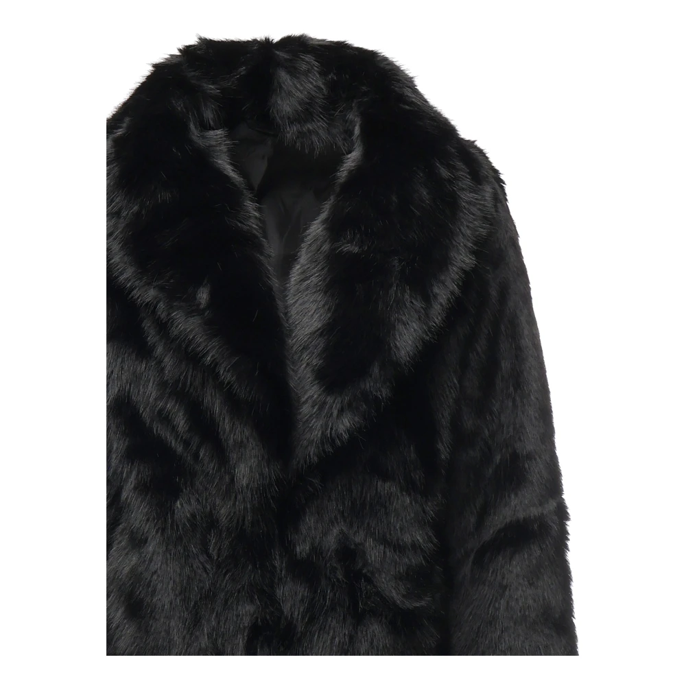 V73 Zwarte Lange Bont Revers Jas Black Dames
