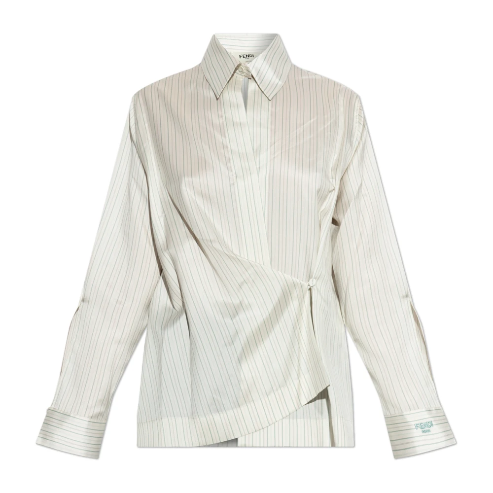Fendi Women's Beige Shirts, Xs, Silk Shirt With A Striped Pattern