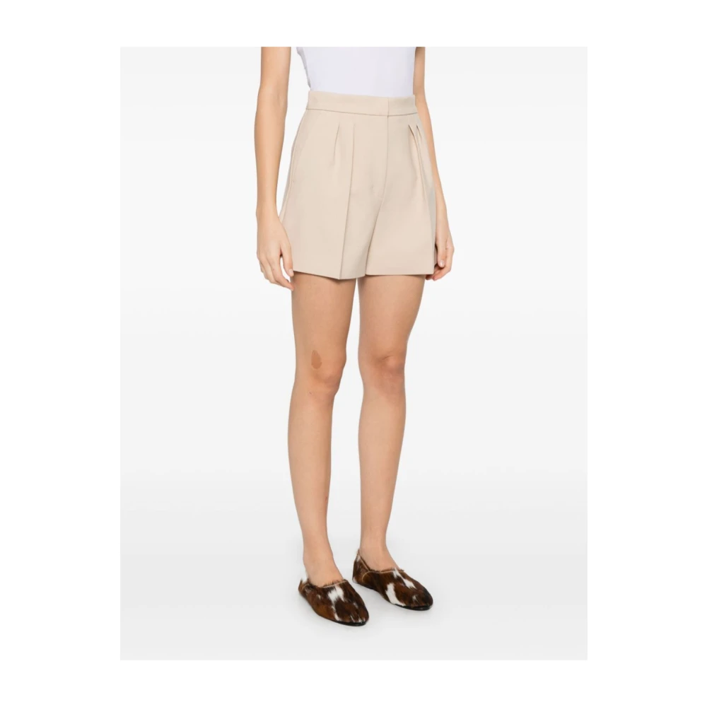 Max Mara Beige Geplooide Shorts met Zakken Beige Dames
