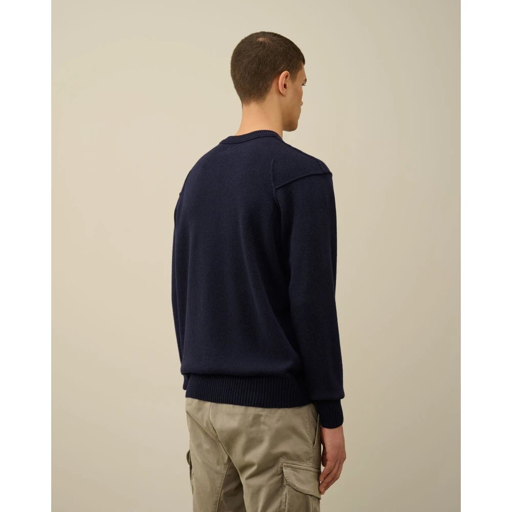 C.P. Company Blauwe Lamswollen Crewneck Trui Blue Heren
