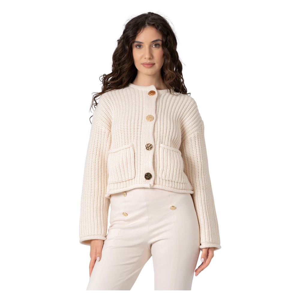 Kocca Women's Beige Chunky Knit Short Cardigan - Cardigans - L - Knitwear
