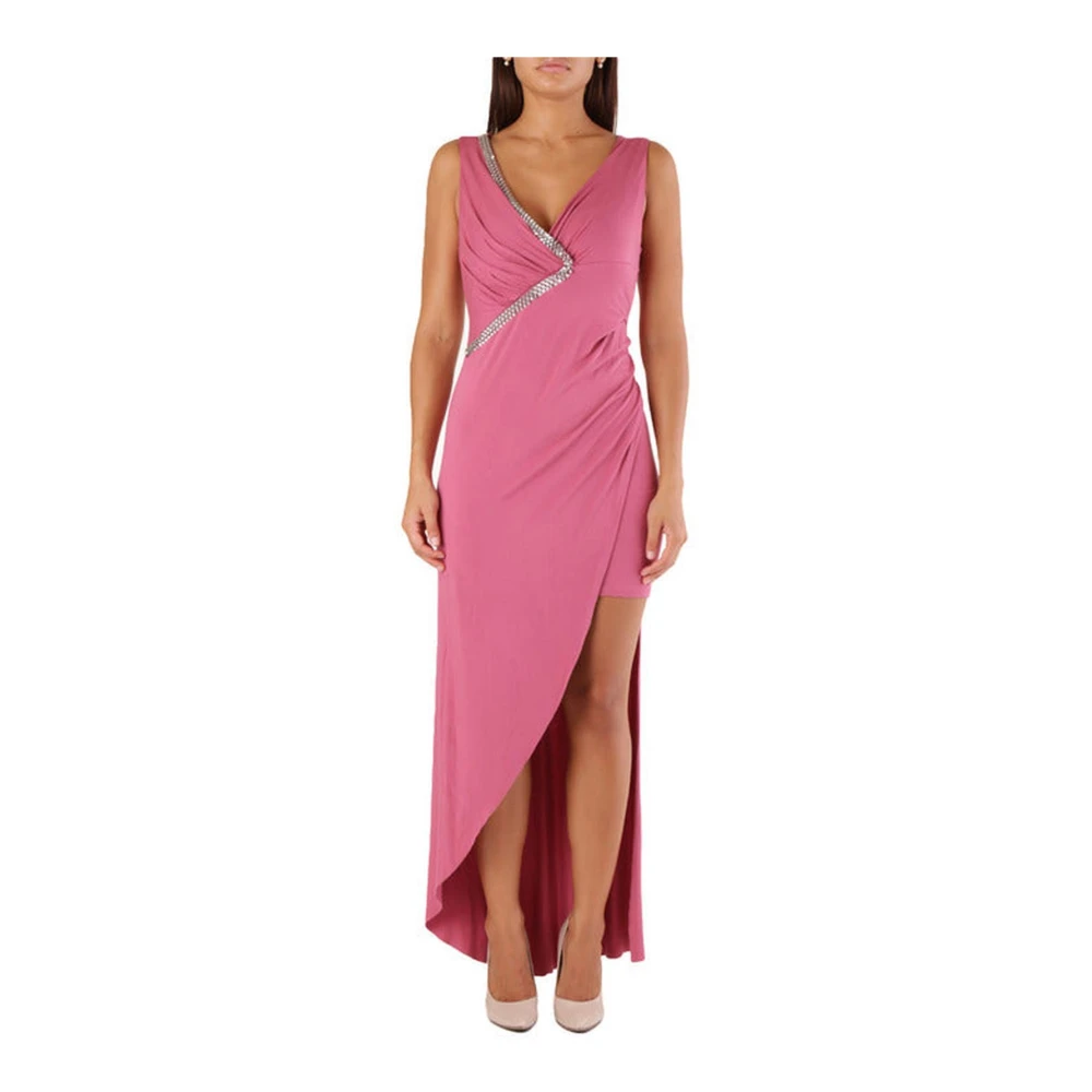 Rosa High-Low Maxi Kjole med Rhinestone Detaljer