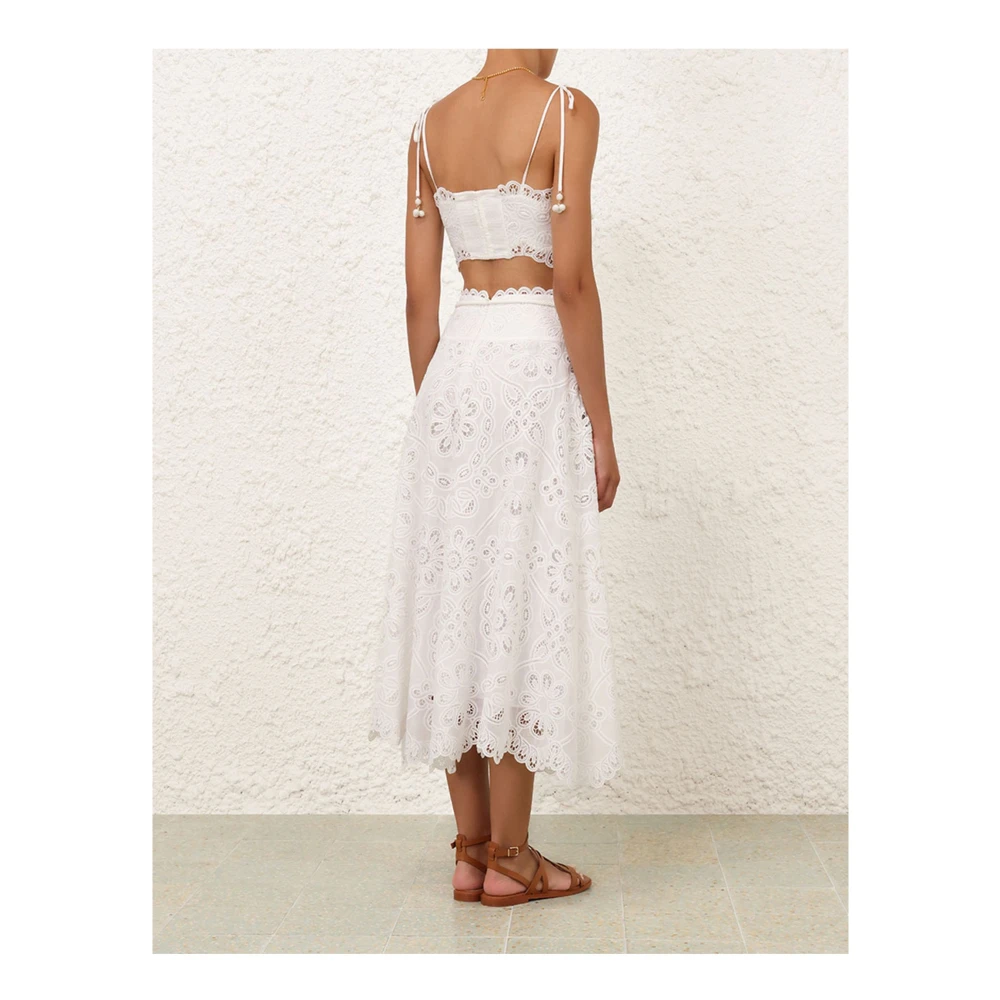 Zimmermann Flared Ivory Cotton Midi Skirt White Dames