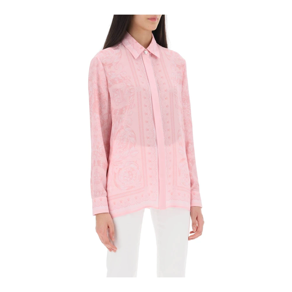 Versace Barocco Patroon Zijden Shirt Pink Dames