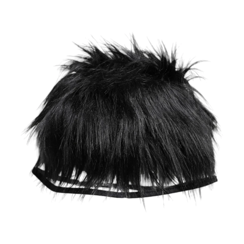 Dolce & Gabbana Women's Black Luxurious Faux Fur Bucket Hat With Logo