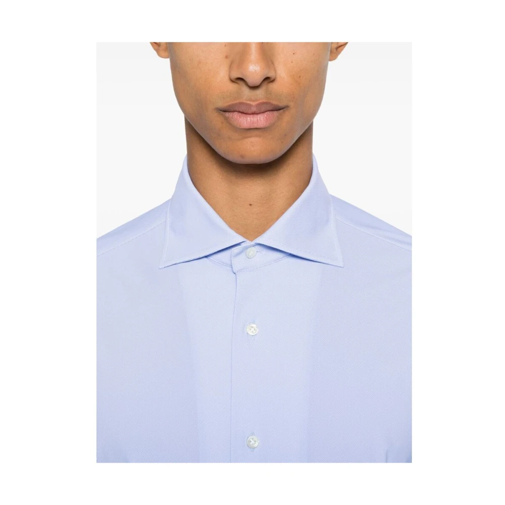 Mazzarelli Blauw Gestreept Overhemd met Knopen Blue Heren