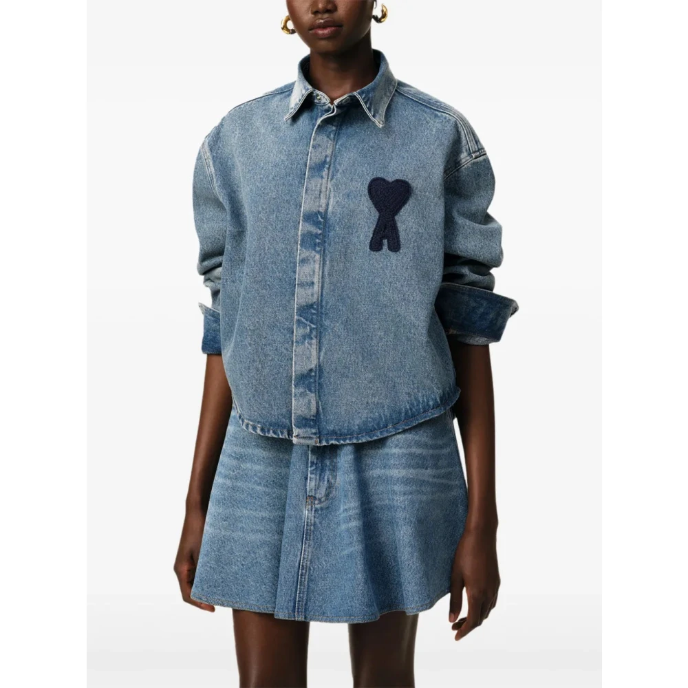 Ami Paris Hart Logo Shirt Blauw Katoen Blue Dames