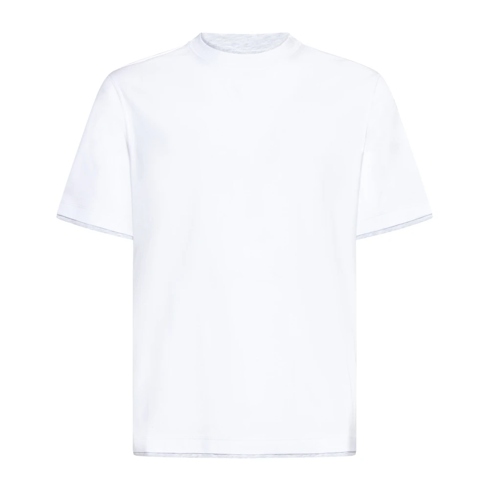 Brunello Cucinelli Men's White T-Shirts, 2XL, T-Shirt With Faux-Layering