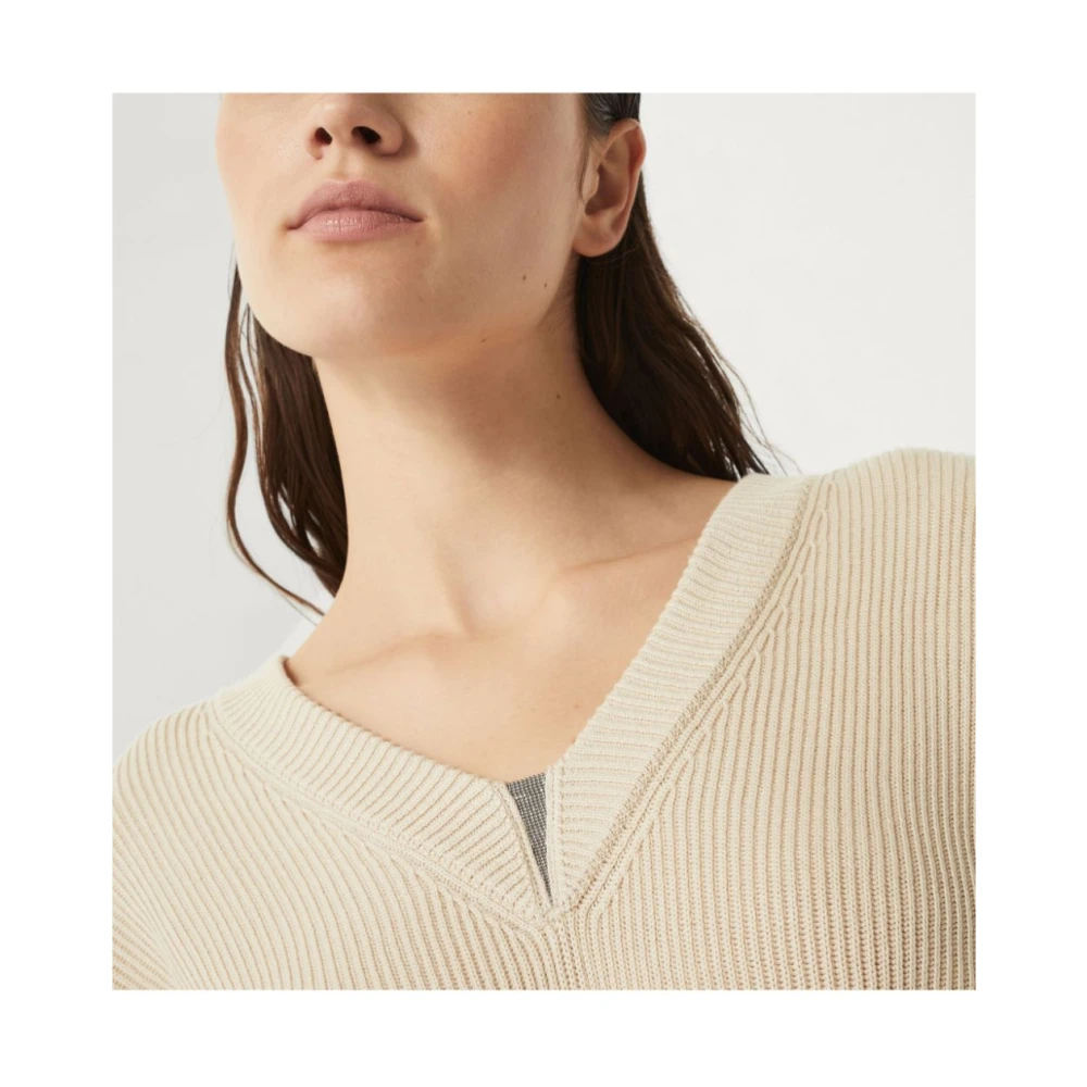 BRUNELLO CUCINELLI Beige Trui met Ribdetails Beige Dames