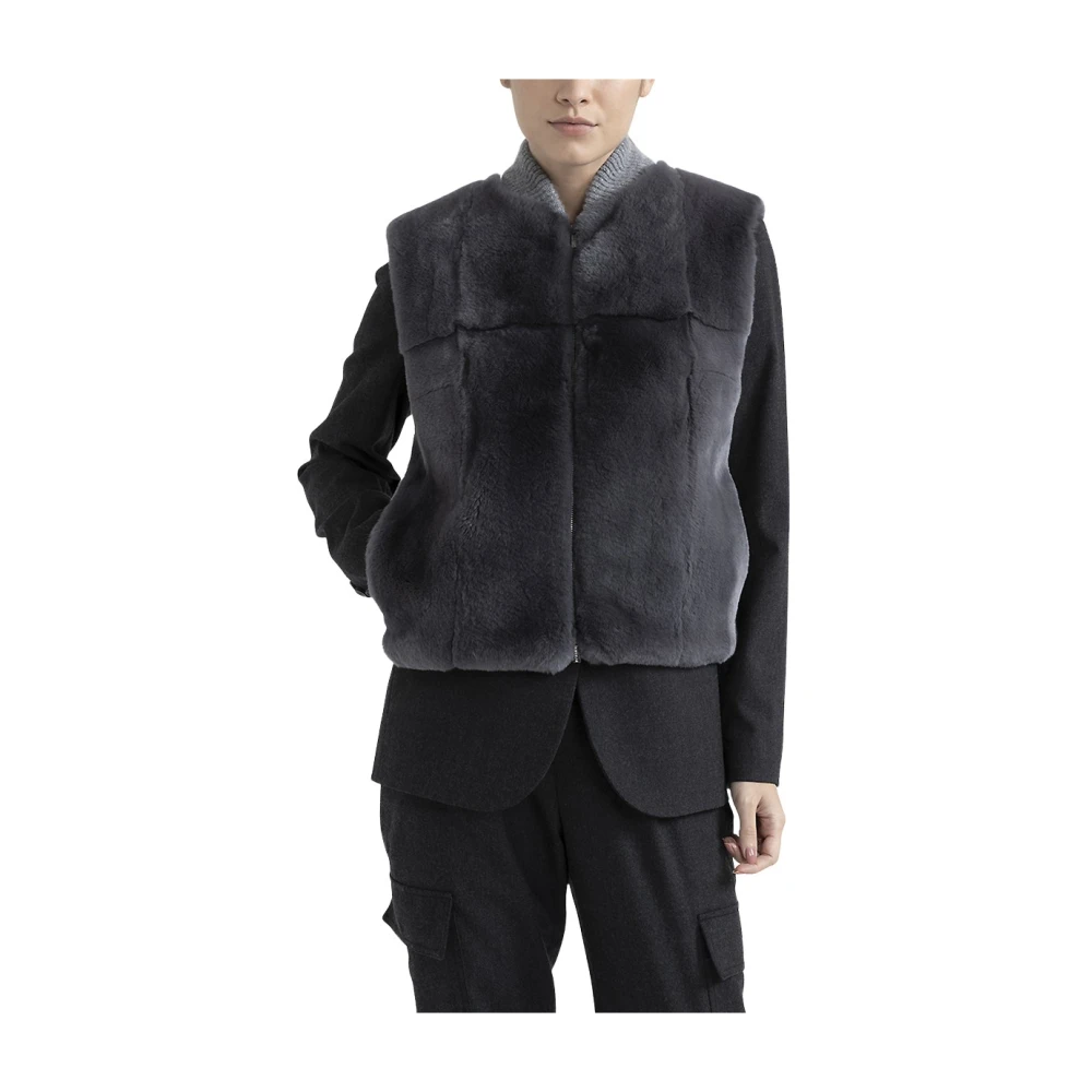 PESERICO Gebreid vest met bontafwerking Gray Dames