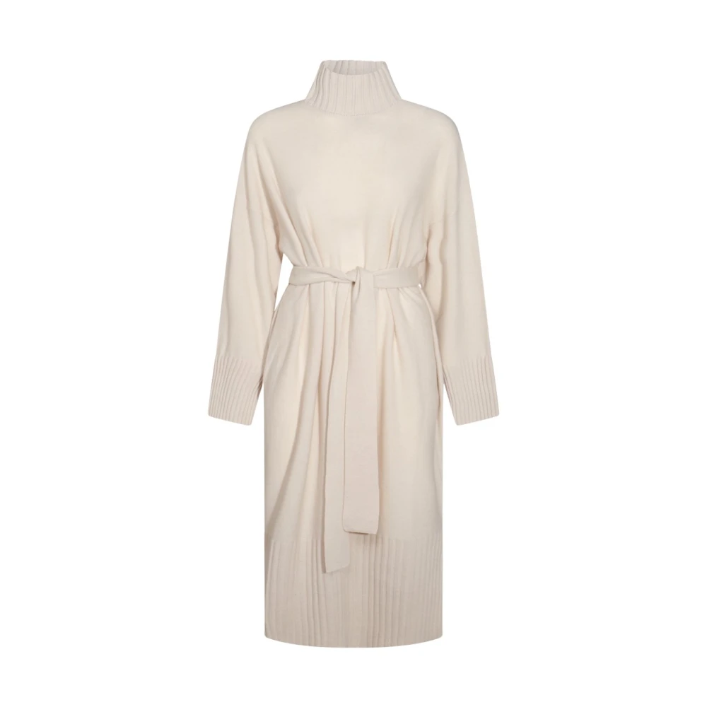 Antonelli Firenze Ivoor Wolmix Geribbelde Jurk Beige Dames