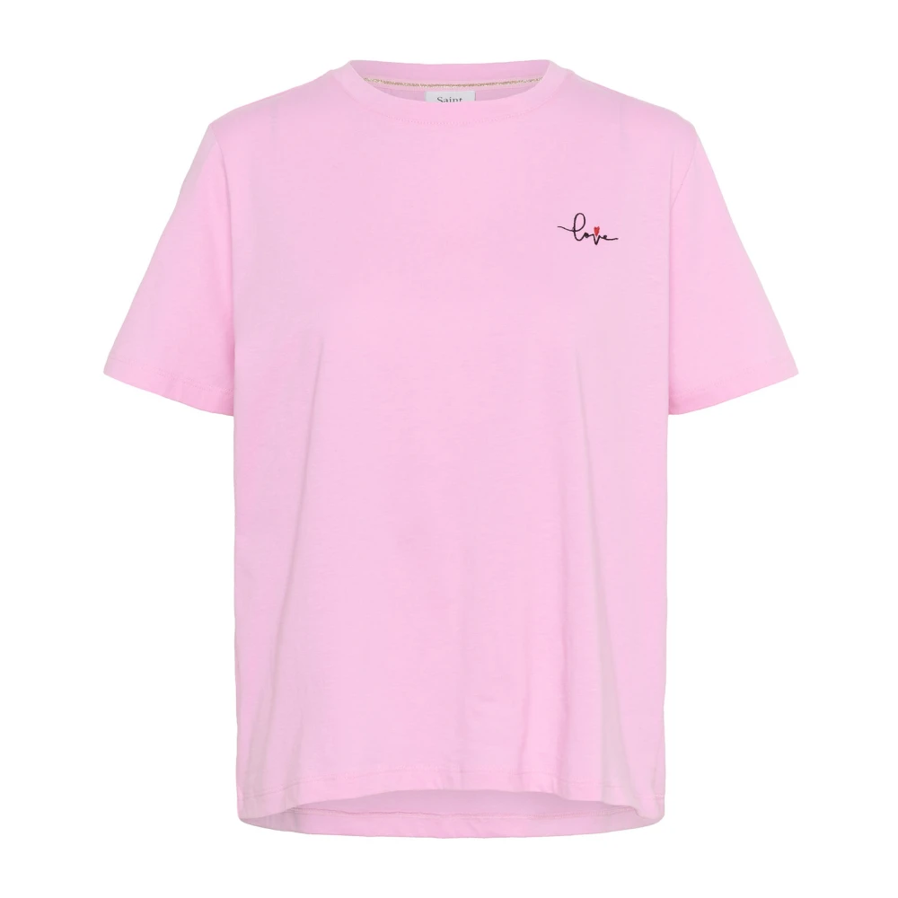 Saint Tropez Broderad T-shirt Bonbon Blommor Pink, Dam