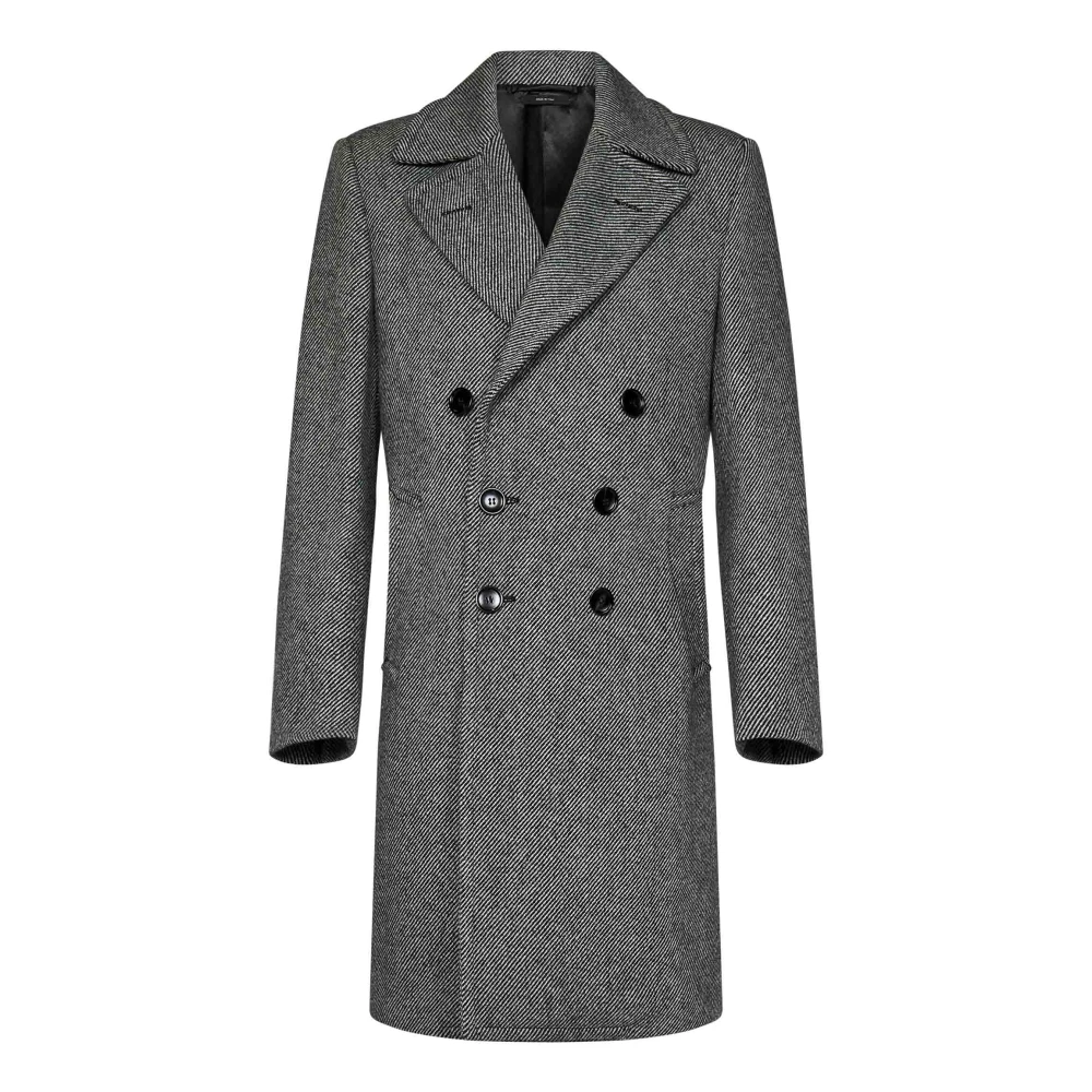 Tom Ford Zwarte Double-Breasted Wollen Jas Black Heren