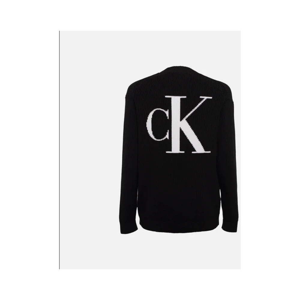 Calvin Klein Zwarte Gebreide Trui met Geborduurd Logo Black Heren