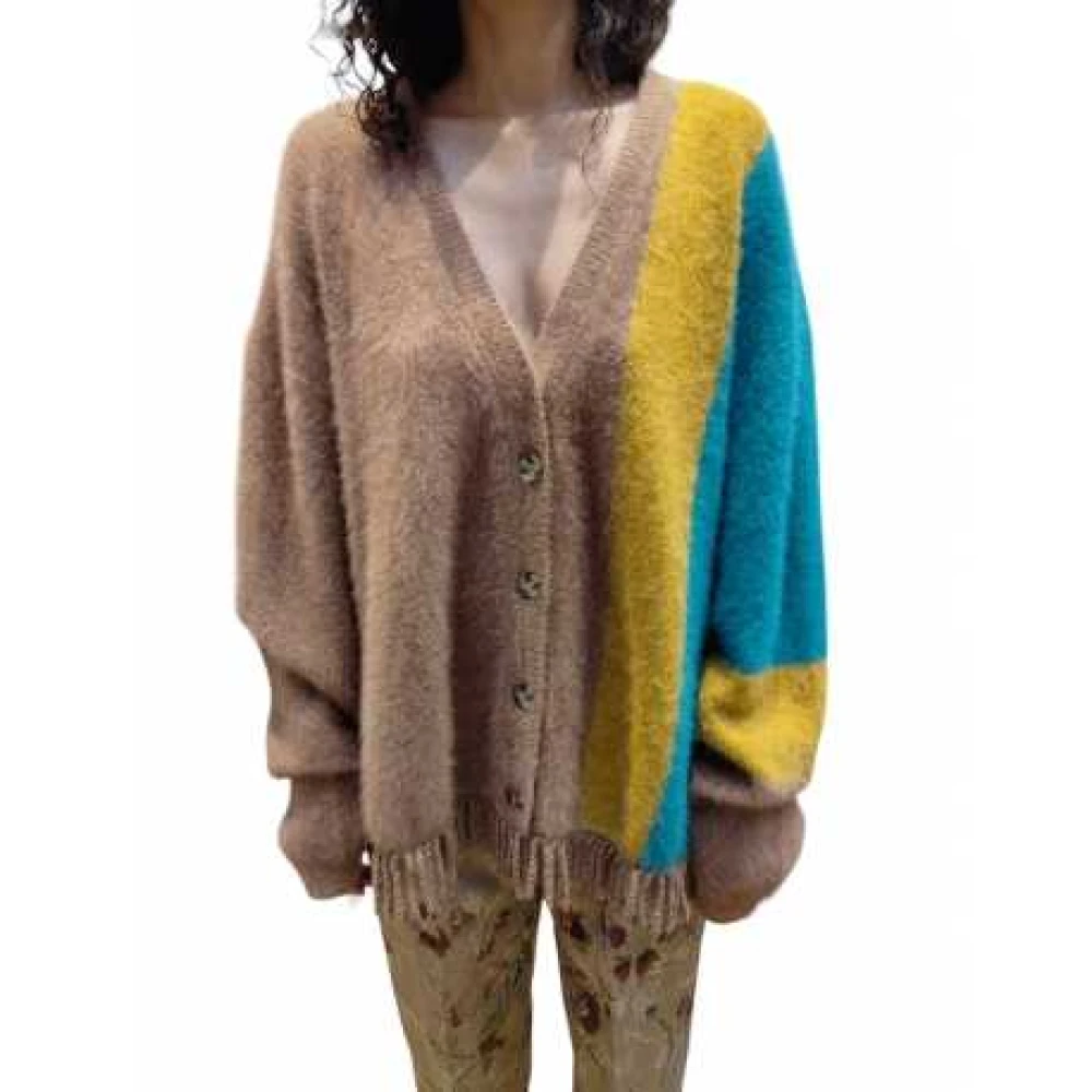 Mes Demoiselles Zijden Vos Cardigan Kameel Geel Turquoise Multicolor Dames