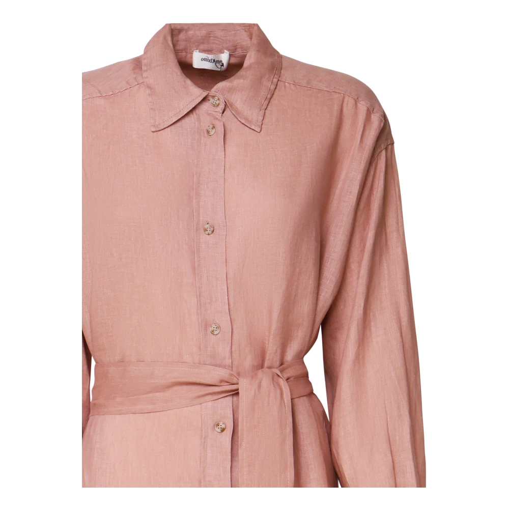Ottod'Ame Linnen overhemdjurk met Sash Riem Pink Dames