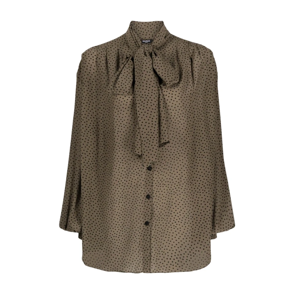 Balmain Green Printed Silk Shirt With Bow - Female - Blouses - S - Blouses & Shirts