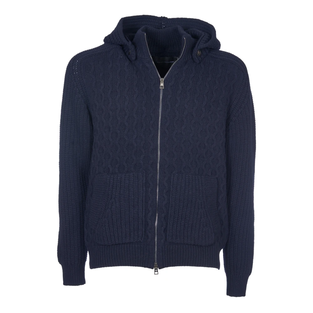 Tagliatore Blauwe wollen jas met afneembare capuchon Blue Heren