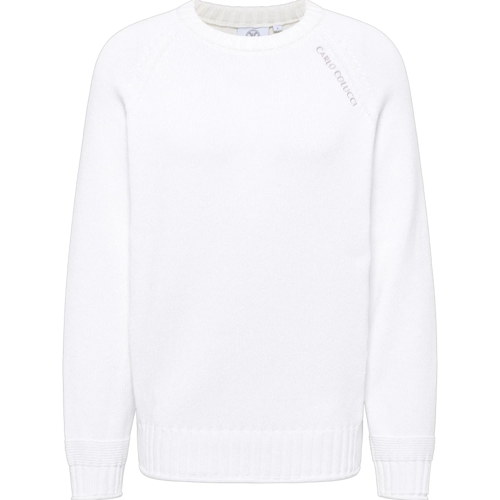 Carlo Colucci Men's White Urban Chic Knit Jumper - Round-Neck Knitwear - 2XL - Knitwear