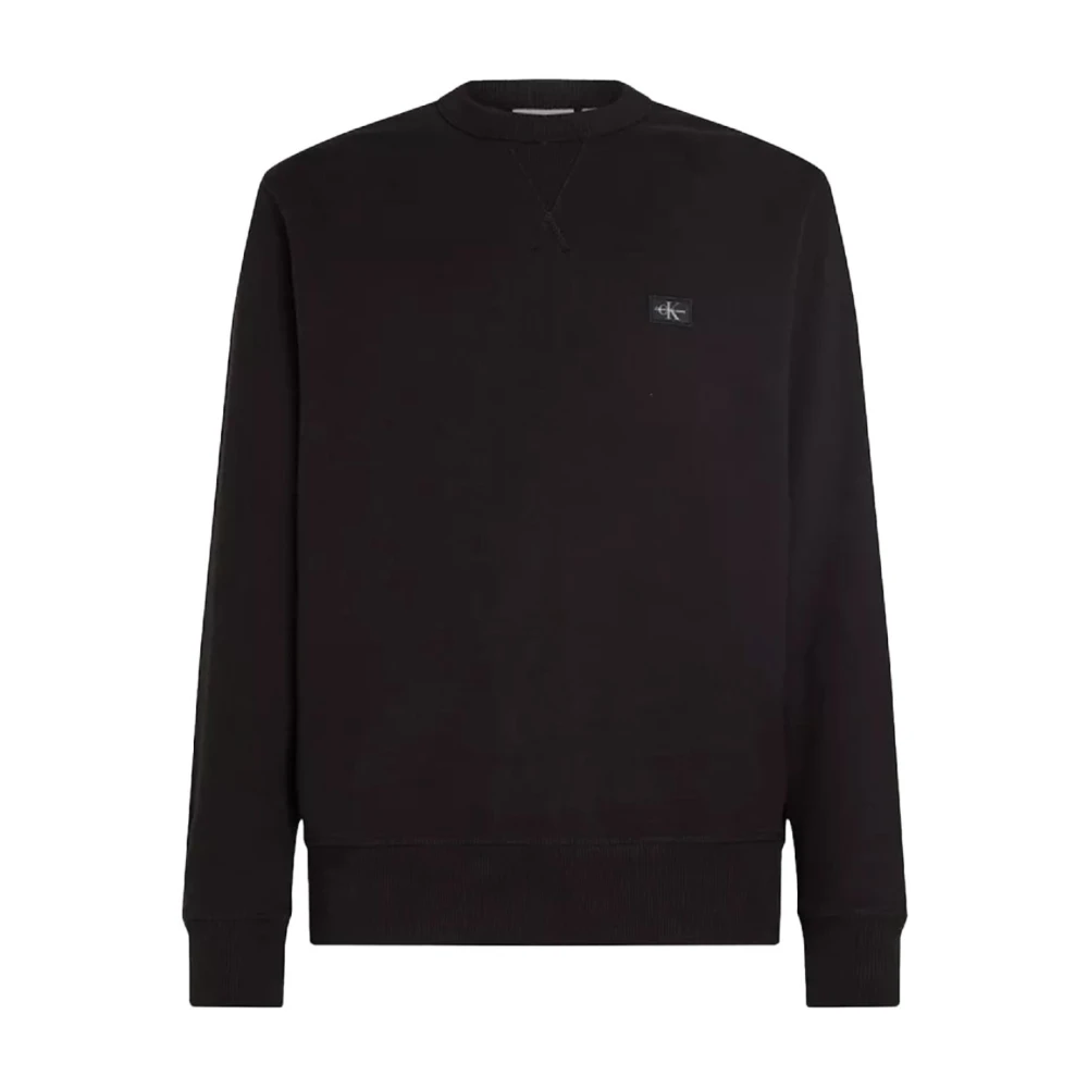 Calvin Klein Zwarte Katoenen Trui NorHeren Pasvorm Ronde Hals Black Heren
