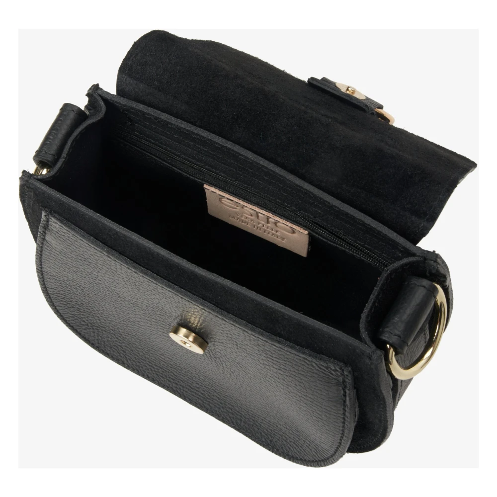Estro Zwarte leren crossbody tas Black Dames