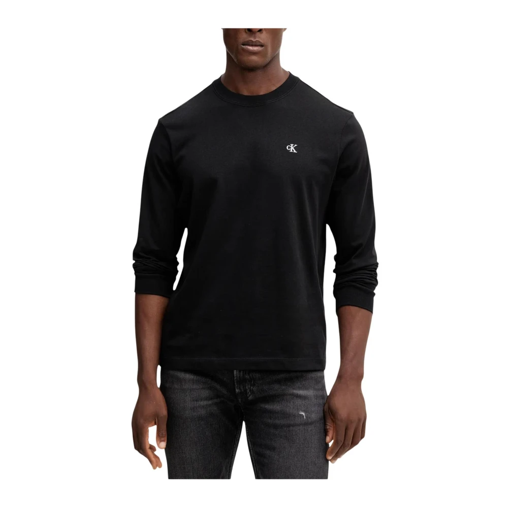 Calvin Klein Jeans Men's Black Long Sleeve Round Neck Cotton T-Shirt - Long Sleeve T-Shirts - S- Tops